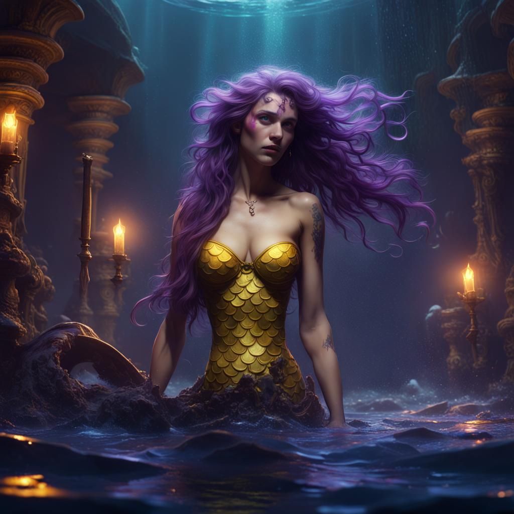 Scary Mermaid in Dark Fantasy Style