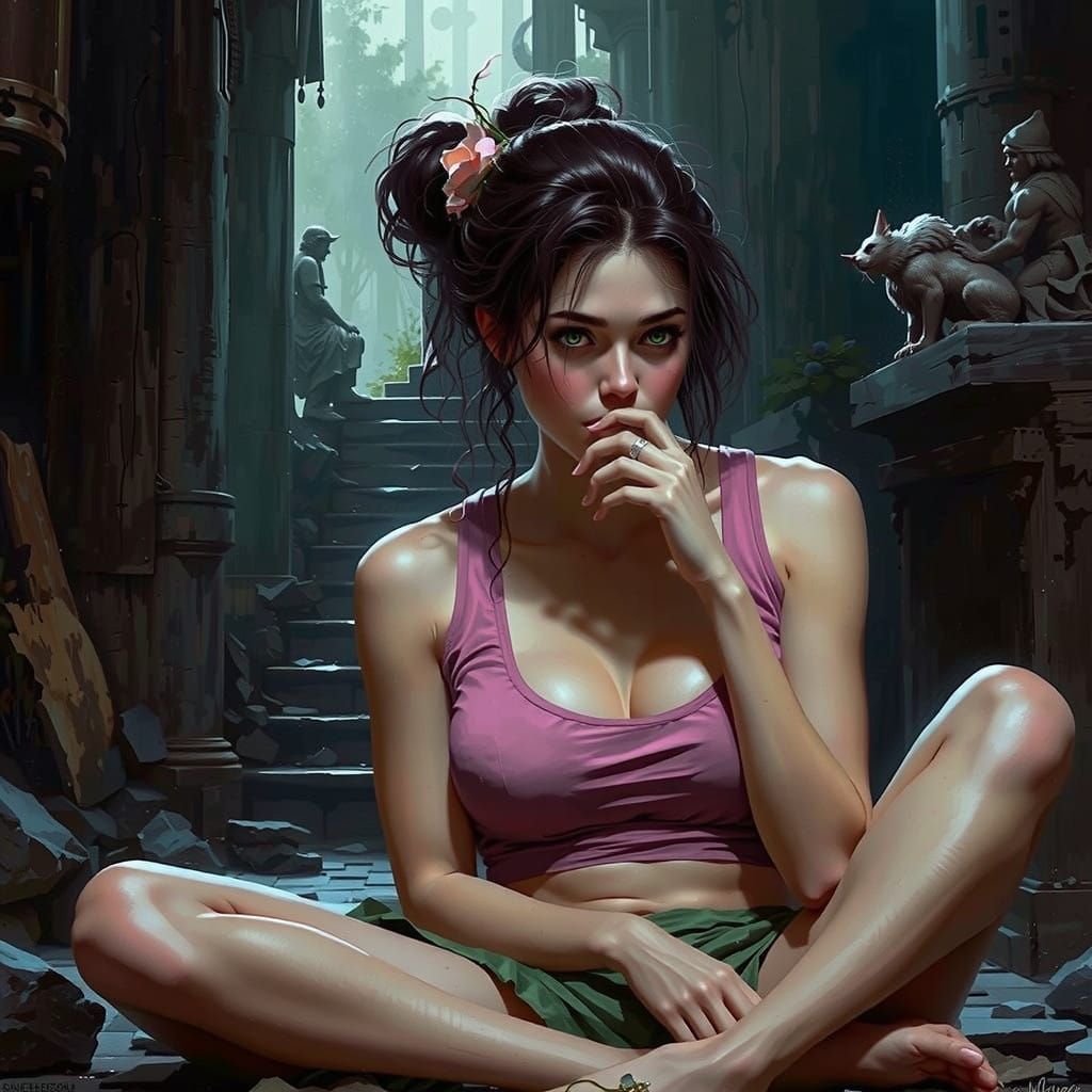 Ethereal Young Woman in Pre-Raphaelite Garden