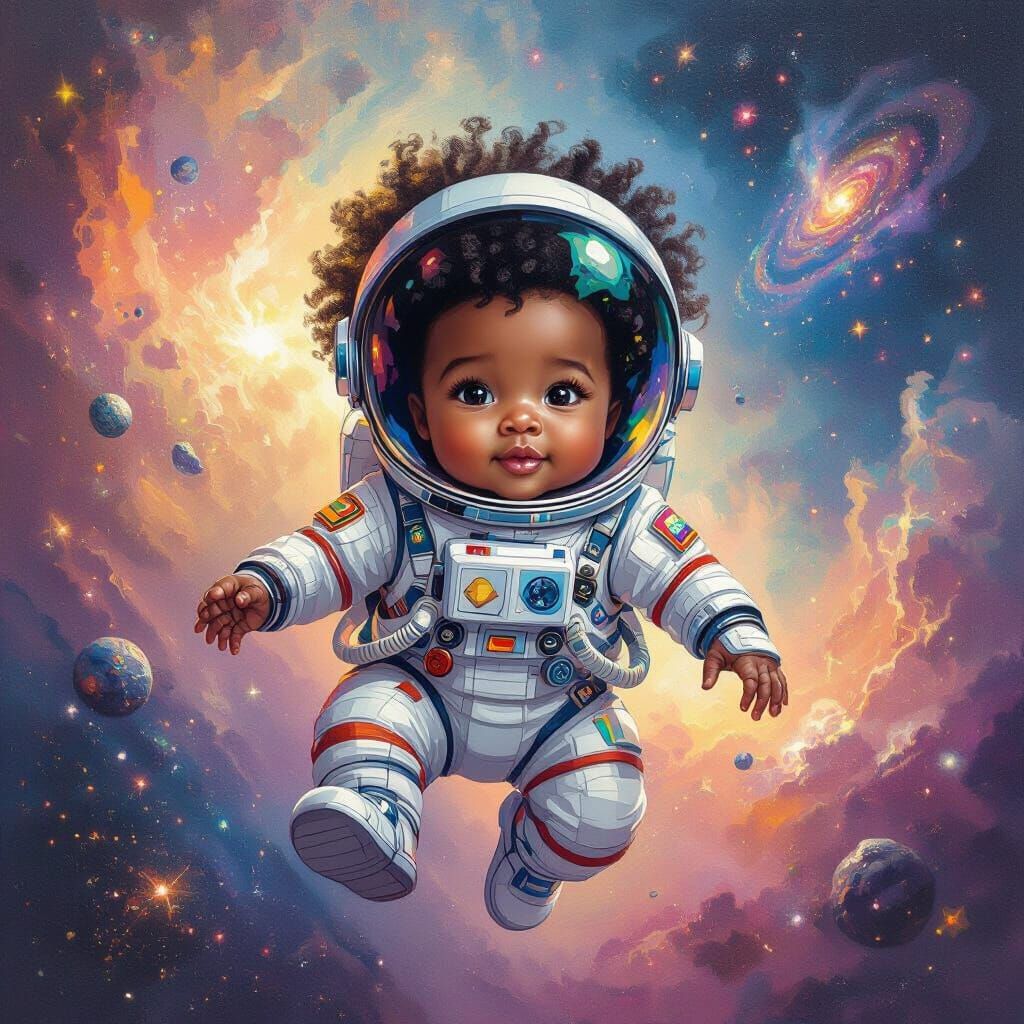 Astronaut Baby Floating in Vibrant Nebula
