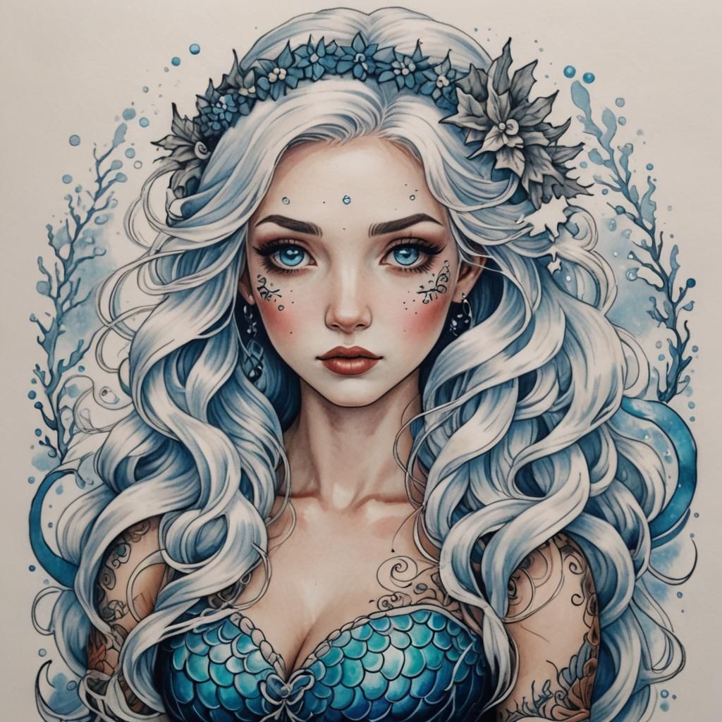Winter Mermaid Tattoo in Traditional Style