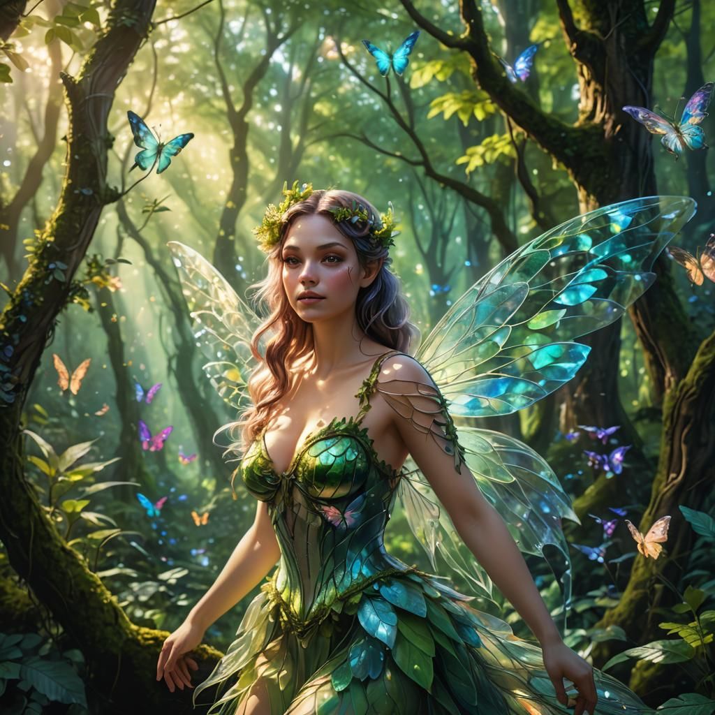 Lush Forest: Portrait of a Vibrant Female Fairy