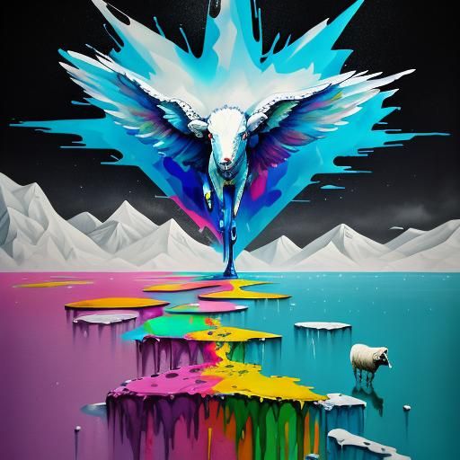 Surreal Sheep Dreamscape in Graffiti Art Style