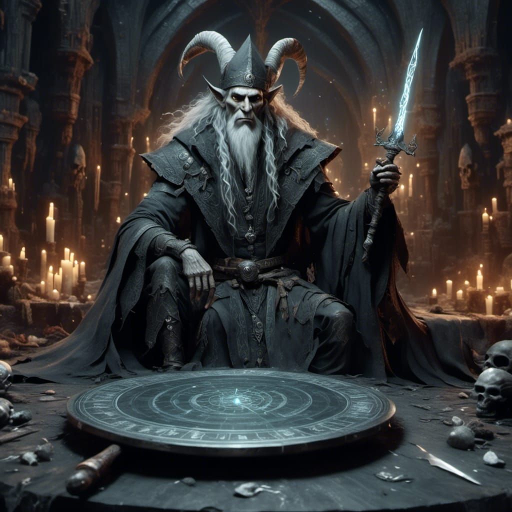 Gray Elf Wizard in Ancient Temple