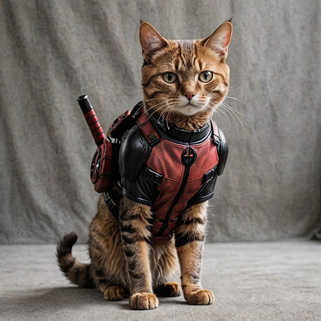 Cat Deadpool Mashup: A Whimsical Digital Portrait