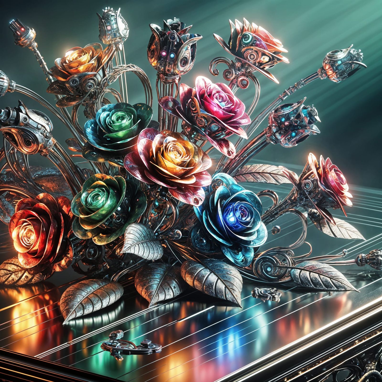 Mechanical Roses Bouquet in Art Nouveau Style