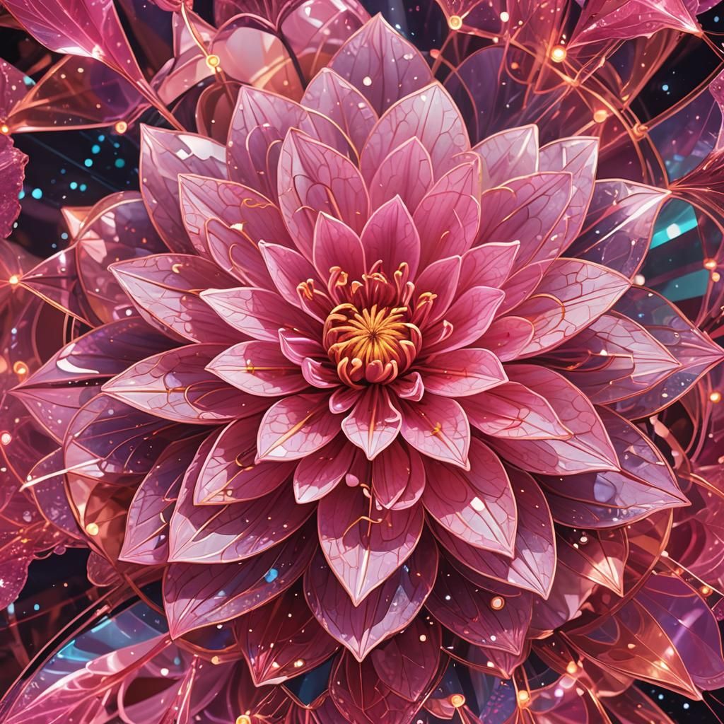 Pink Flower Astral Illustration in Pablo Amaringo Style
