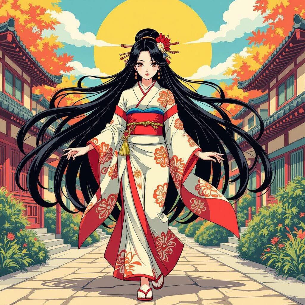 Manga Woman Emerges from Book in Vibrant Style