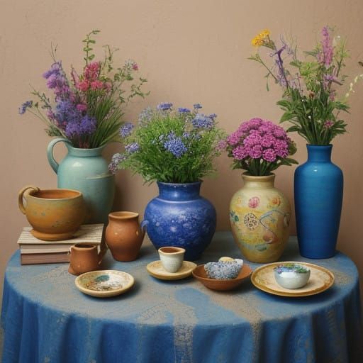 Whimsical Still Life of Handcrafted Ceramics