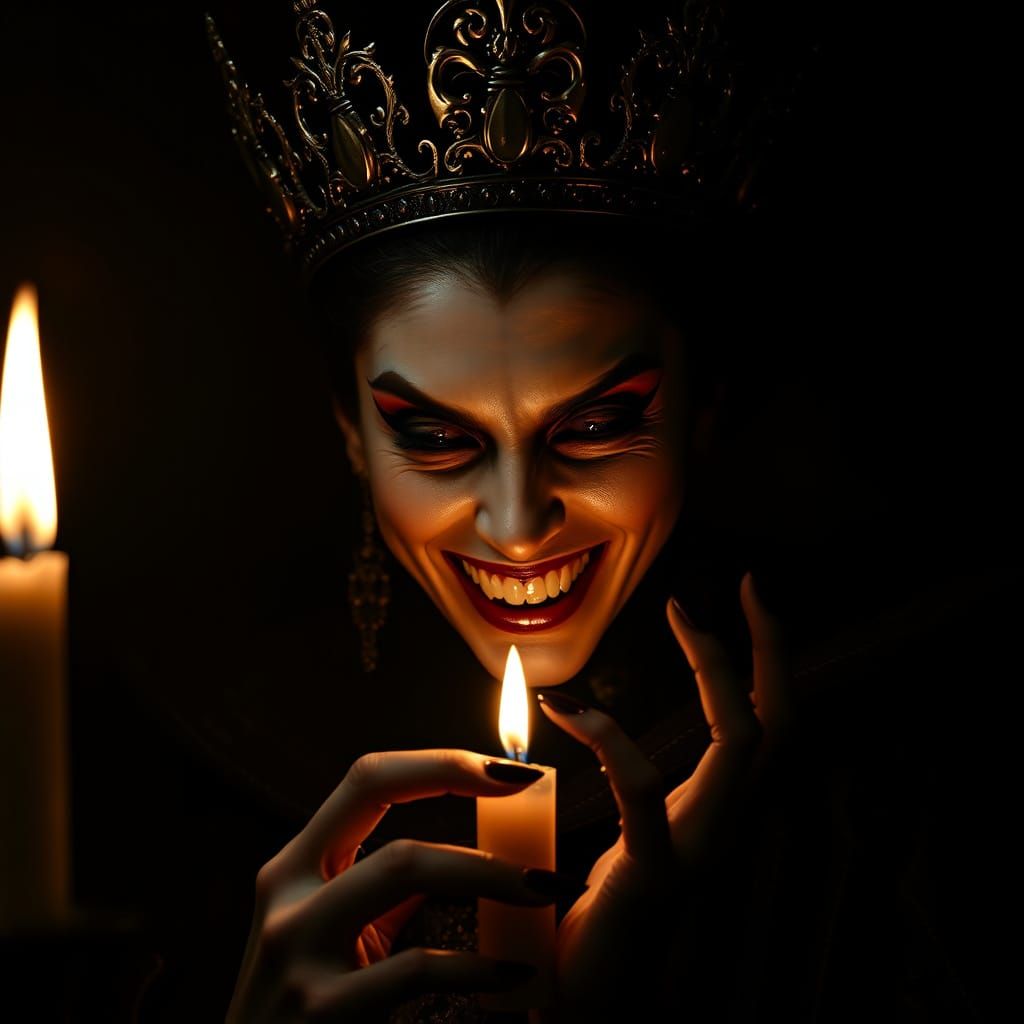 Supernatural Vampire Queen with Haunting Crown and Candlelit...