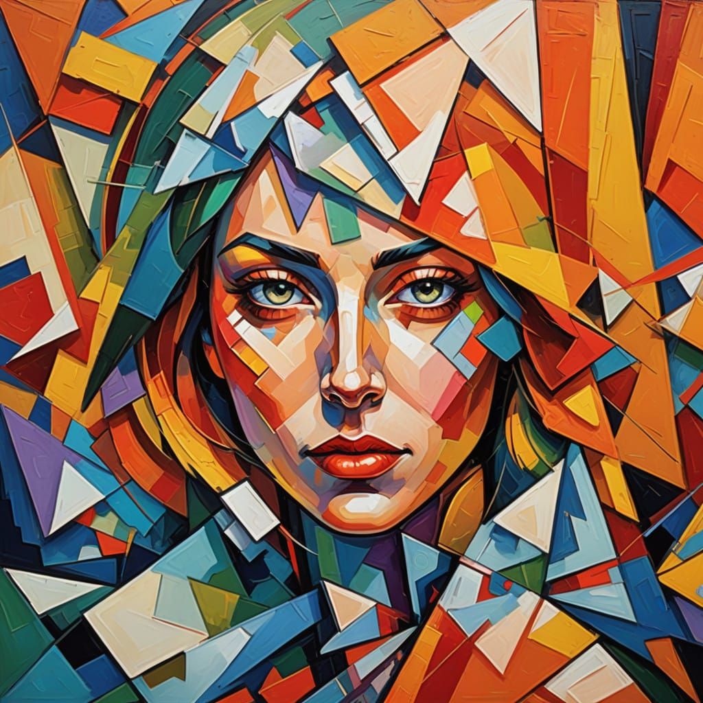 Geometric Woman in Cubist Art Style