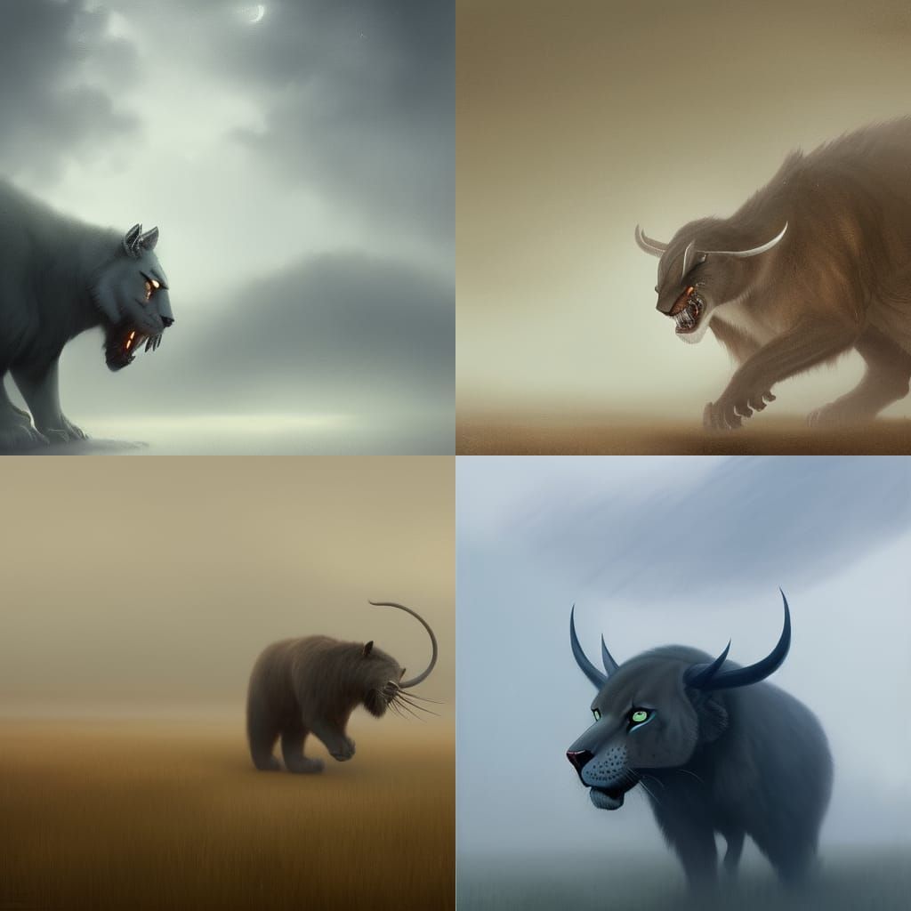 Smilodon on a foggy plain