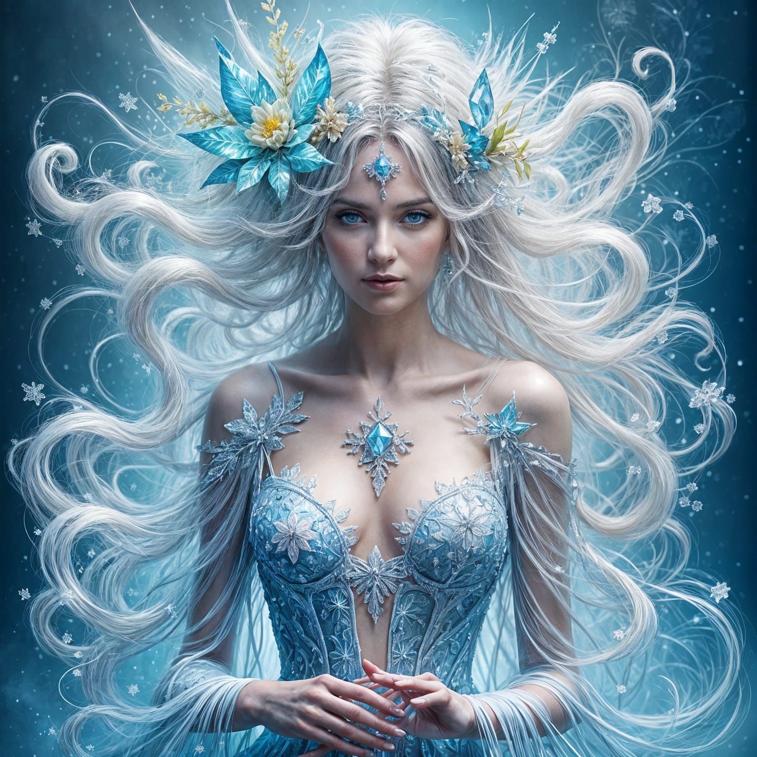 Enchanted Elderly Ice Maiden in Ethereal Fantasy Style