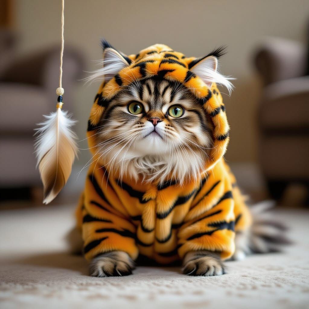 Persian Cat in Realistic Tiger Costume