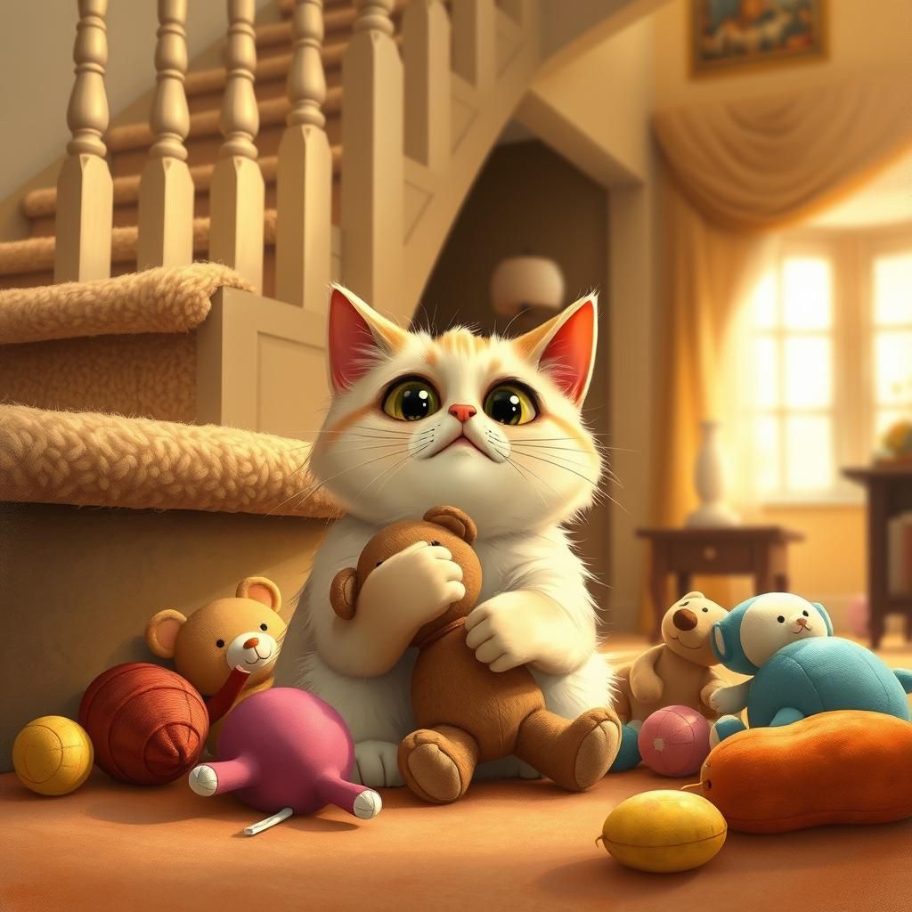 Cat's Heartfelt Plea: A Whimsical Scene in Storybook Style
