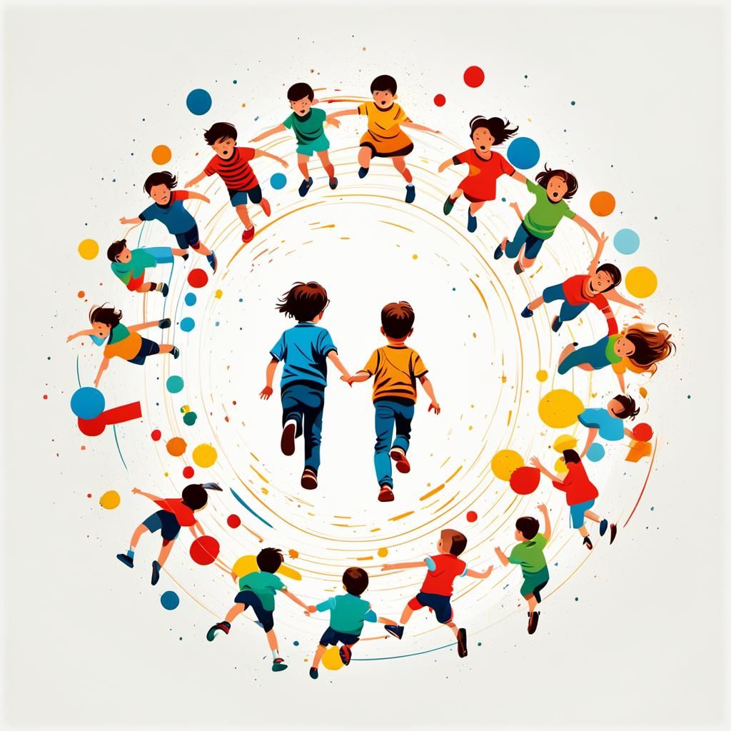 Children in Circle: Pop Art Digital Illustration