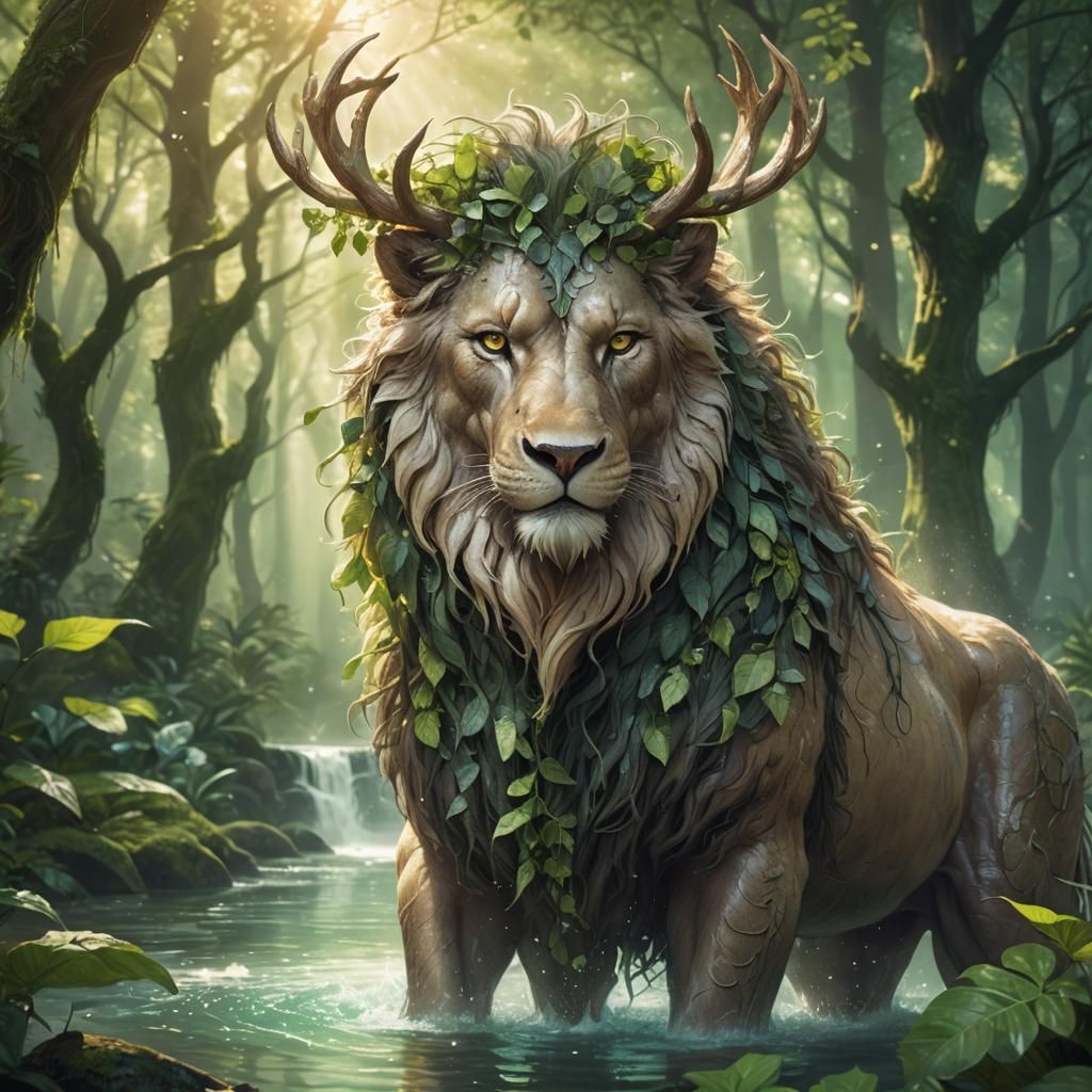 Majestic Leaf Beast in Forest with Water Purifier