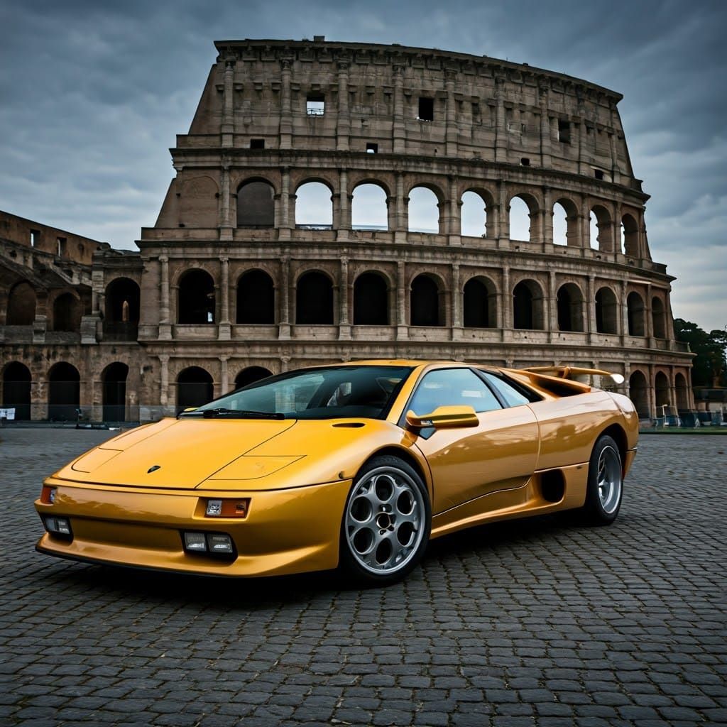 Lamborghini Diablo and Colosseum in Hyper Detail
