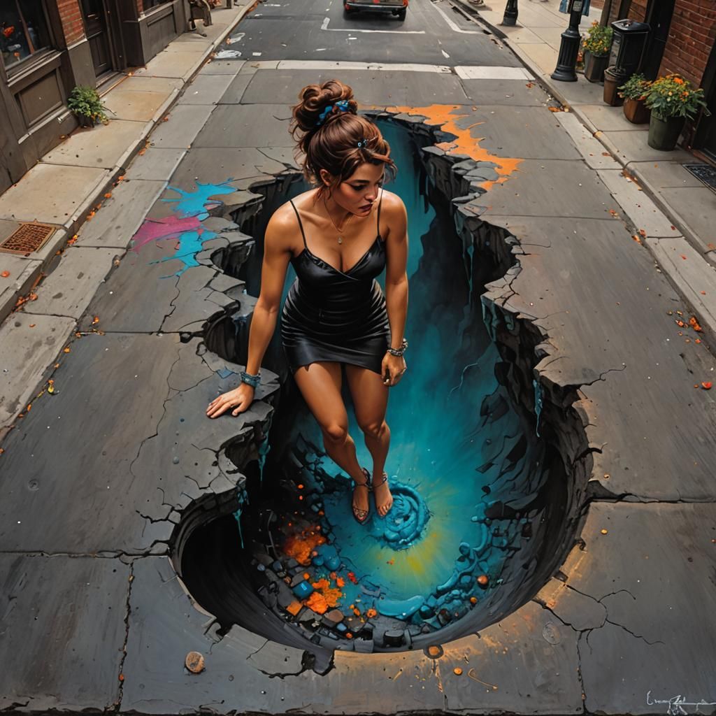 Chalk Art Sinkhole to Another World