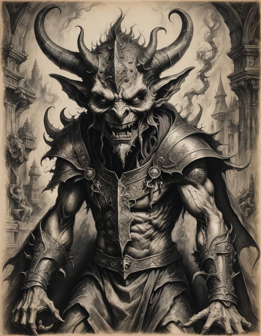 Hyperdetailed Medieval Sketch of a Demon Imp
