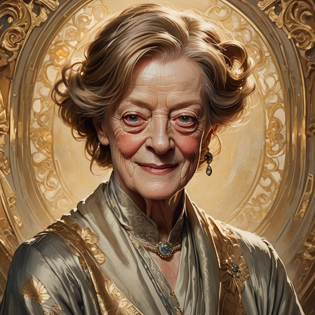 Elegant Portrait of Maggie Smith in Art Nouveau Style