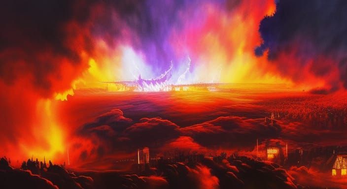 Hyperrealistic Demon Emerges from Hell Rift as Watercolor