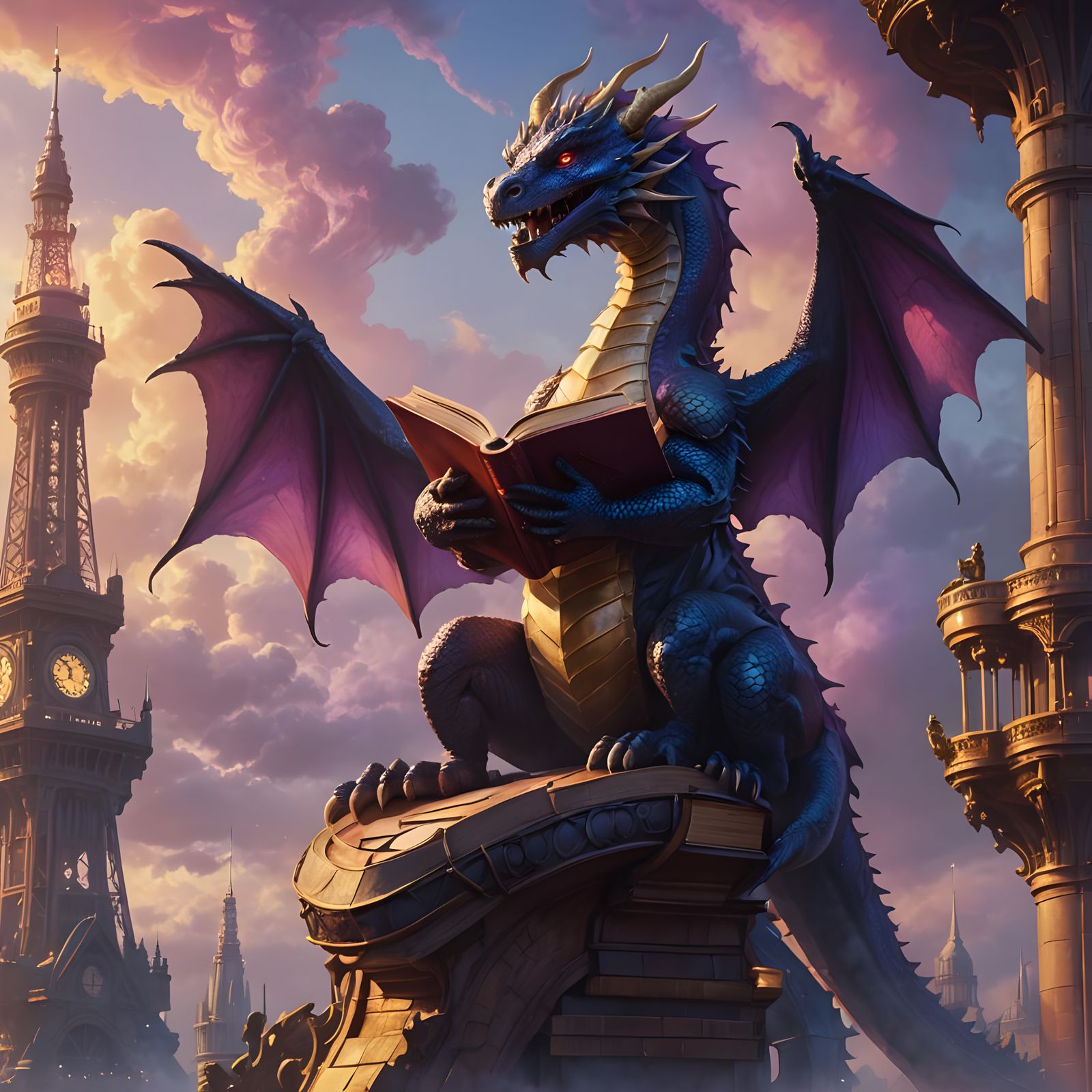 Dragon Reading on Blackpool Tower: Fantasy Concept Art