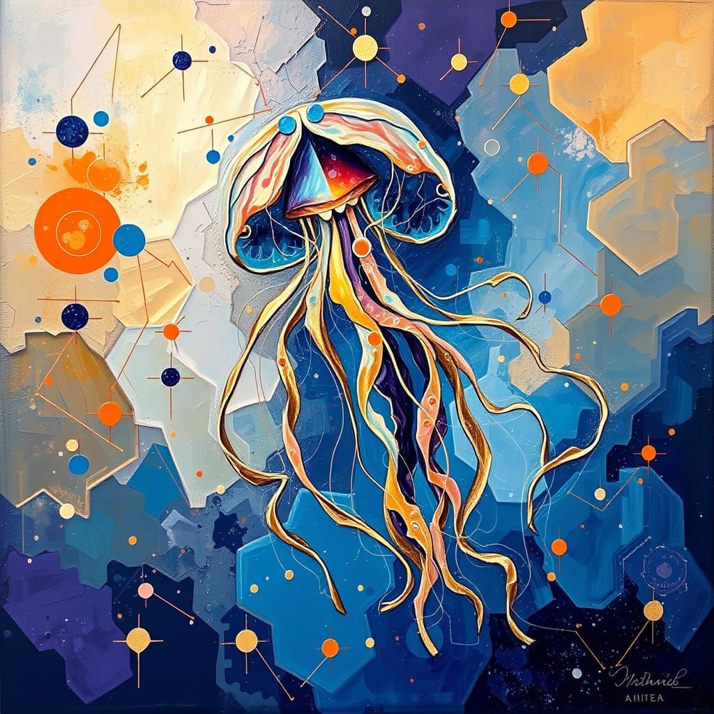 Cosmic Jellyfish in Neo-Expressionist Oil Painting