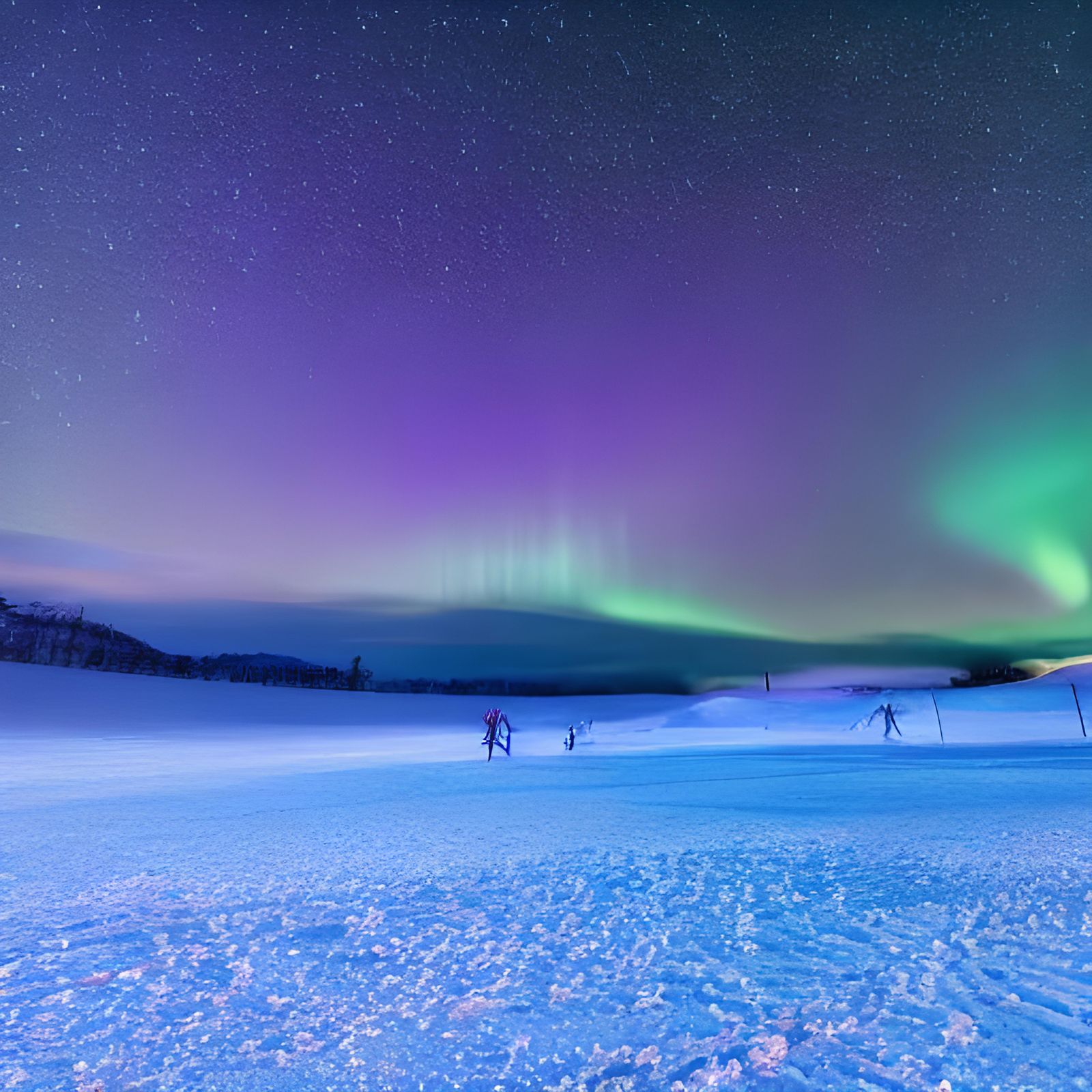 Stunning Aurora Borealis Over Snowy Ice Landscape