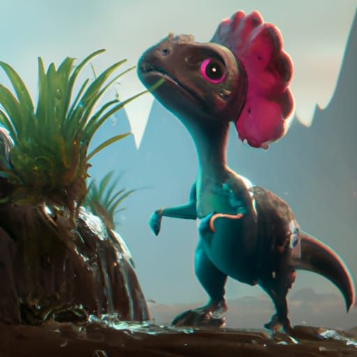 Cute Chibi Dinosaur in Detailed Matte Painting