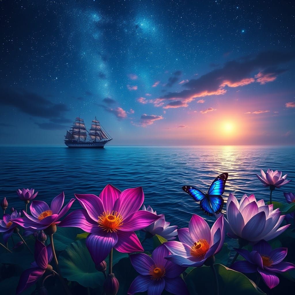 Majestic dusk where ocean meets cosmic beauty