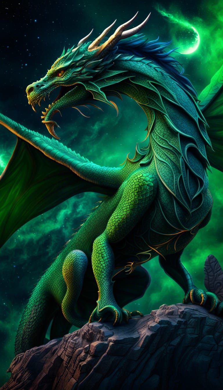 Green Dragon Ascending with Cosmic Energy