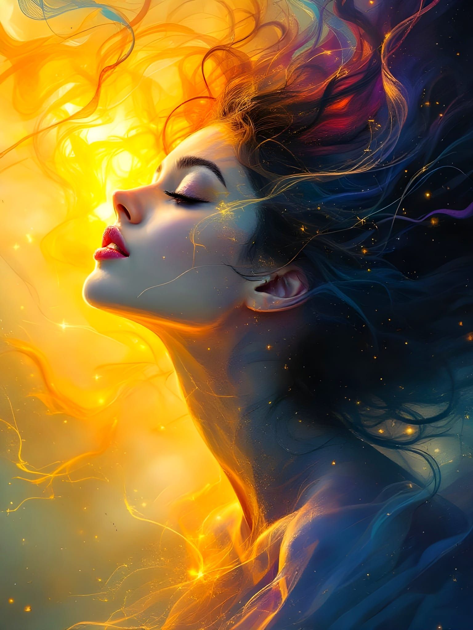 Ethereal Woman Flowing with Light and Color