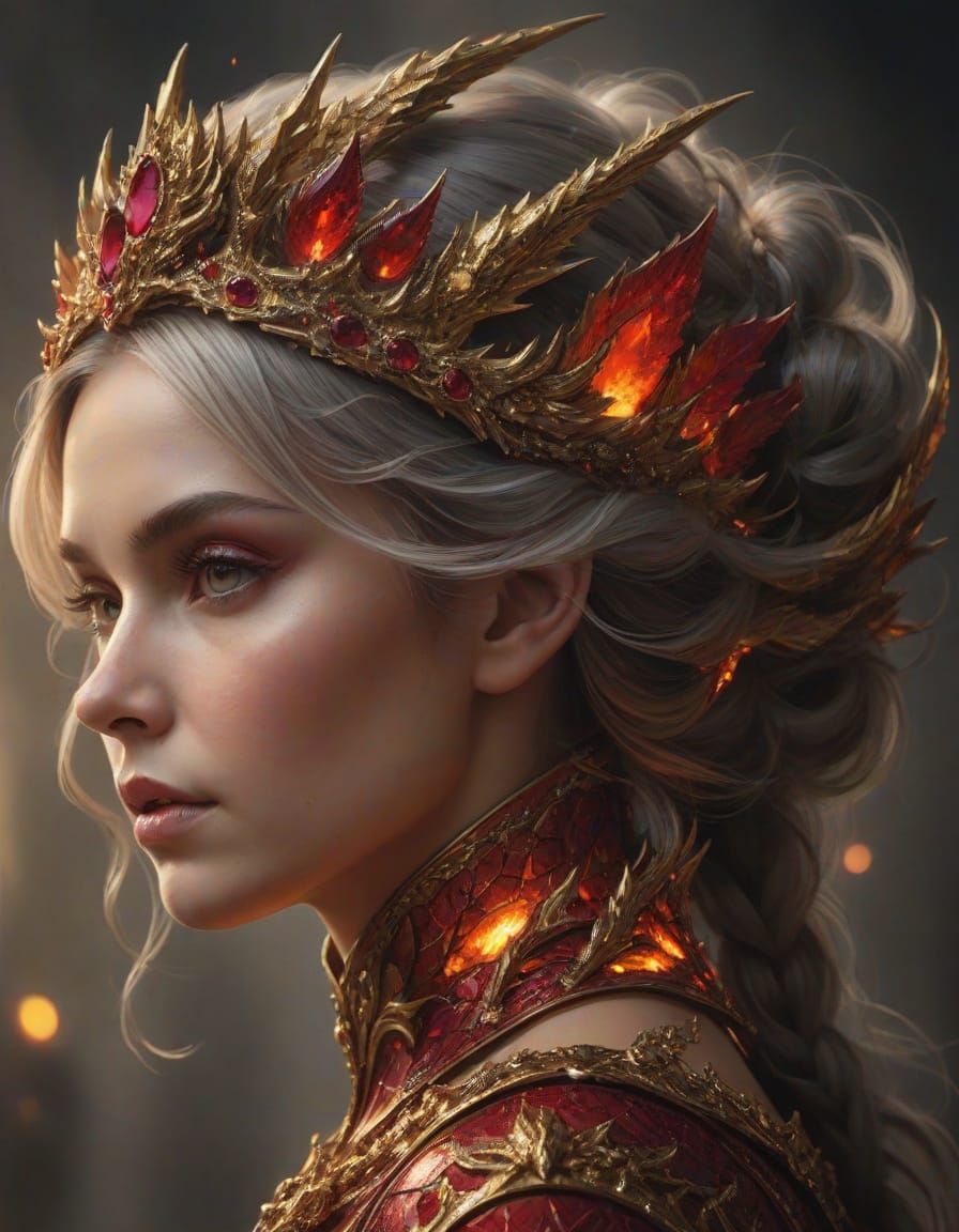 Regal Queen with Dragon Wing Tiara in Fiery Light