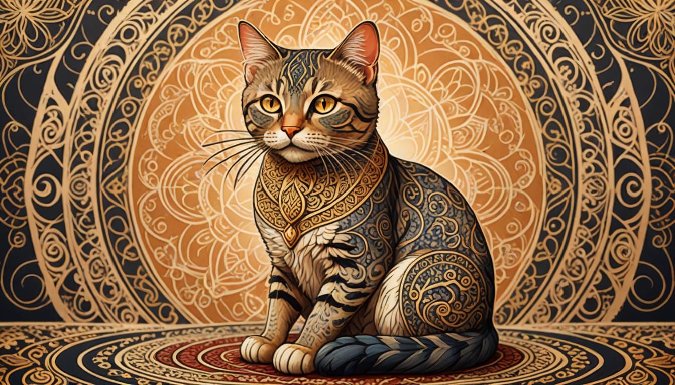 Zen Cat Meditating on Zentangle Carpet