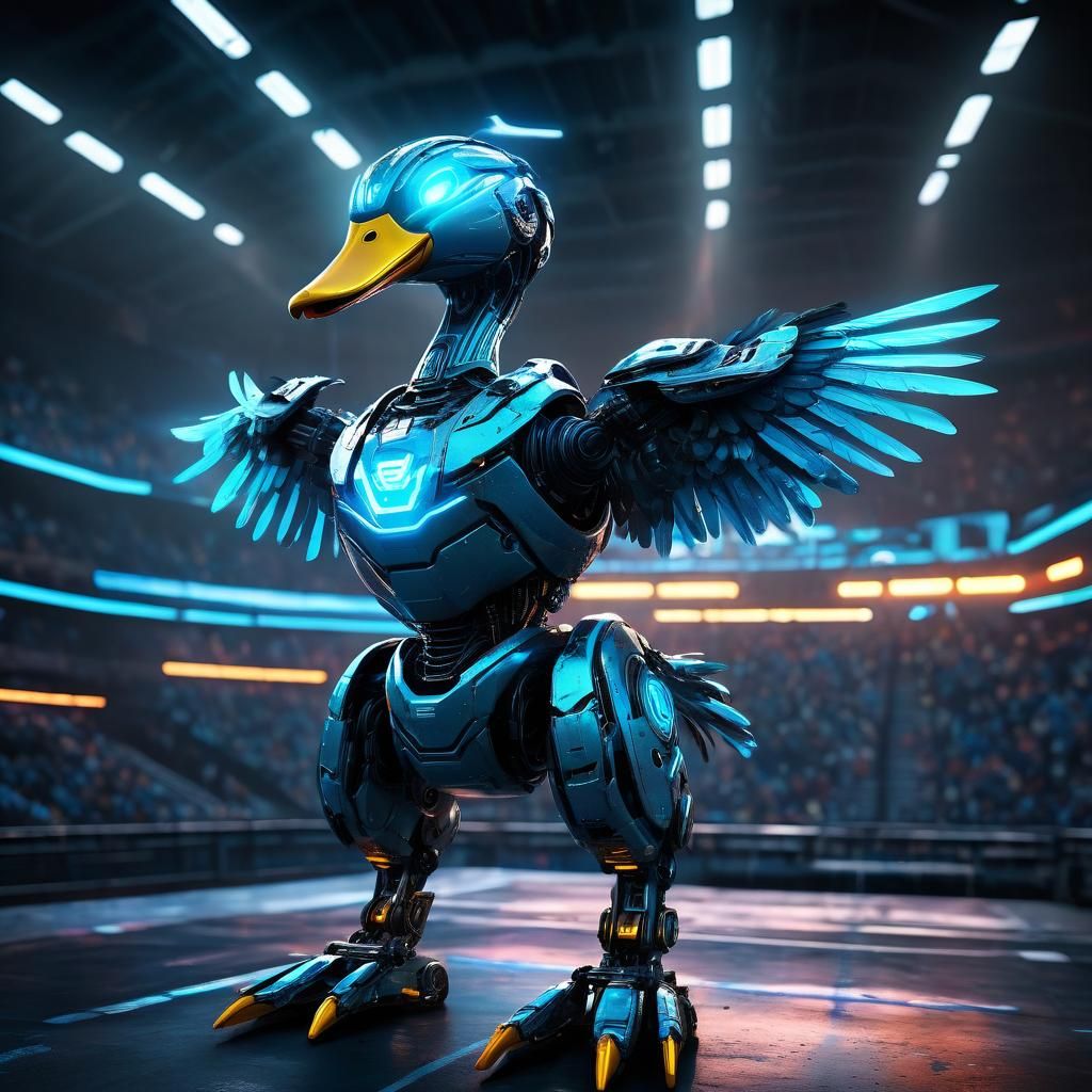 Futuristic Robot Duck Ready for Arena Fight
