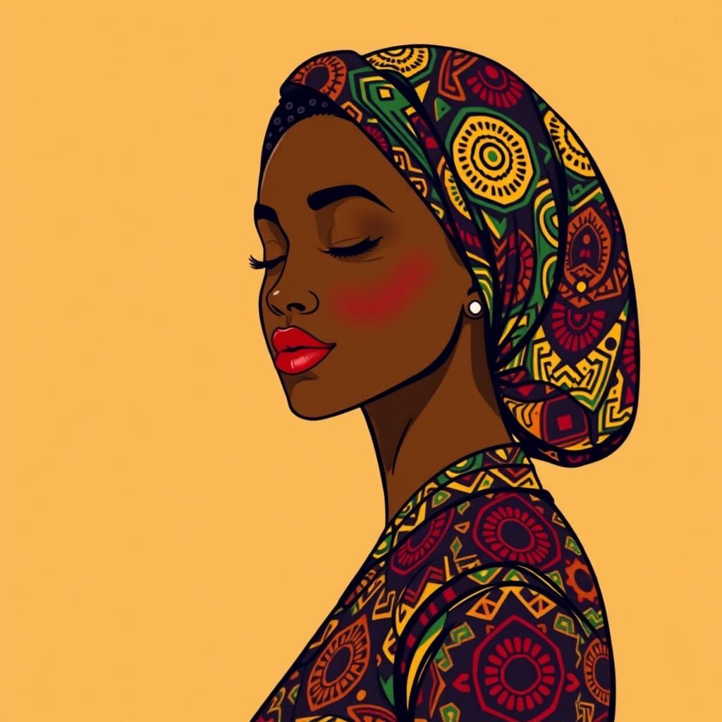 Confident Woman in Geometric Headscarf: Vector Illustration