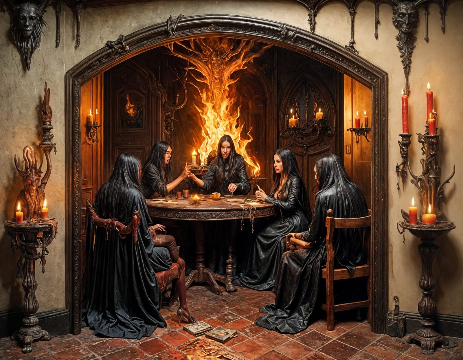 <lora:Demonic style:1.0>'speak of the devil' depicted photorealistic hyperdetailed demonic style 3D impasto depicting a ...