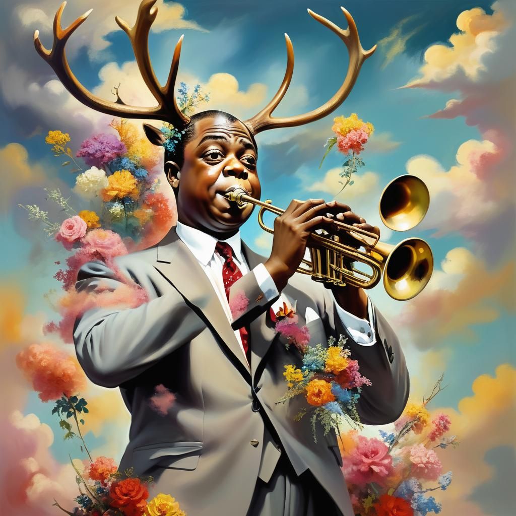 Louis Armstrong with horns by Dali