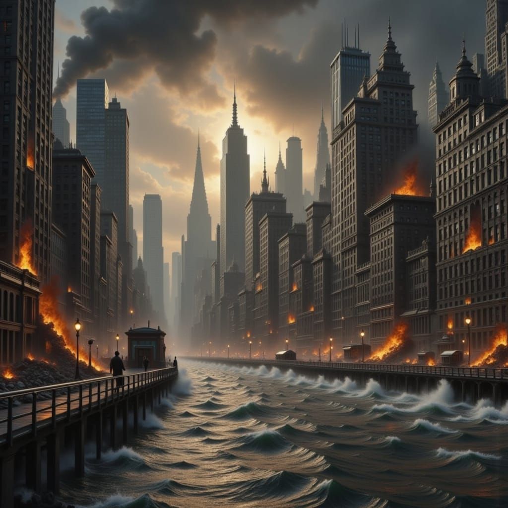 Apocalyptic Manhattan Island After Tidal Wave