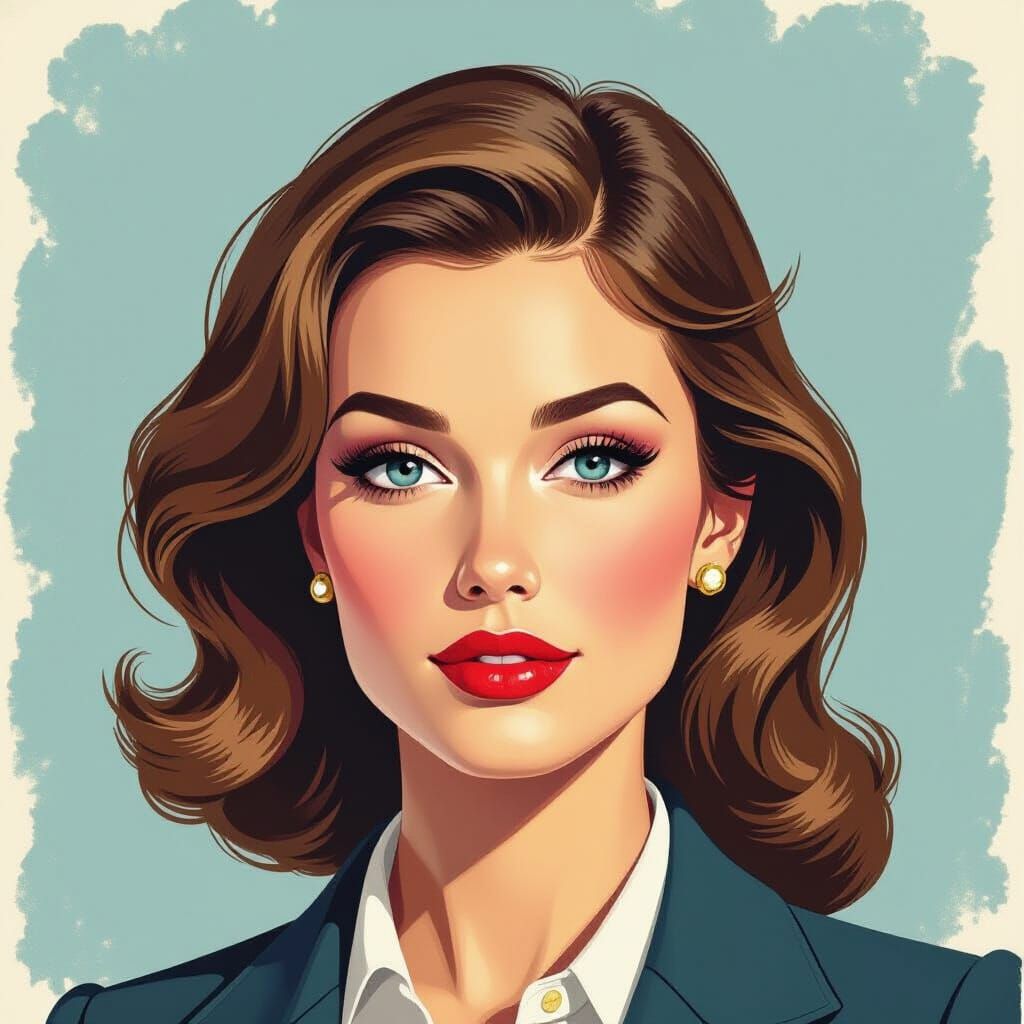 Detailed Gouache Painting of a Beautiful American Spy