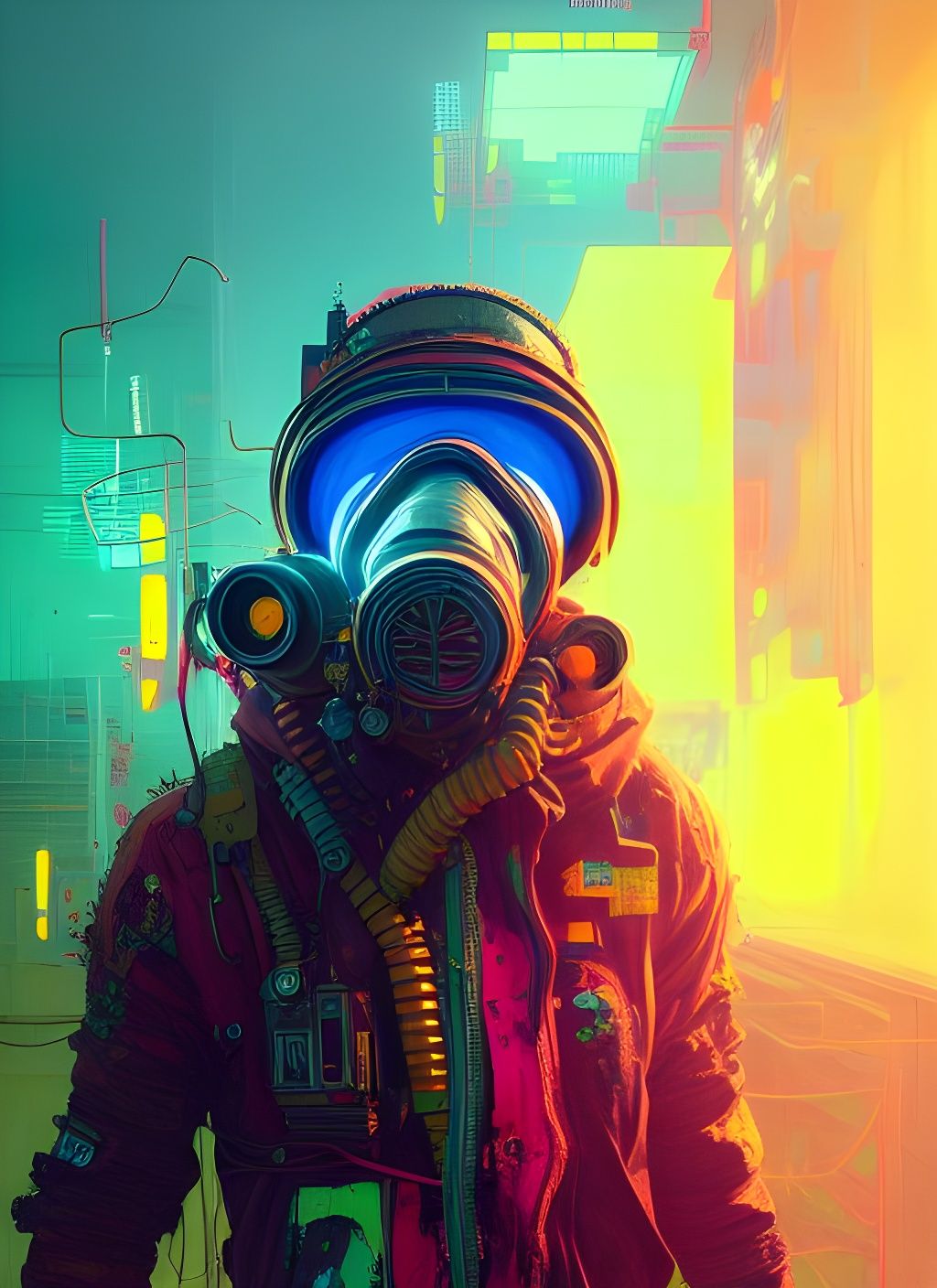 Cyberpunk Gas Mask Illustration in Bright Colors