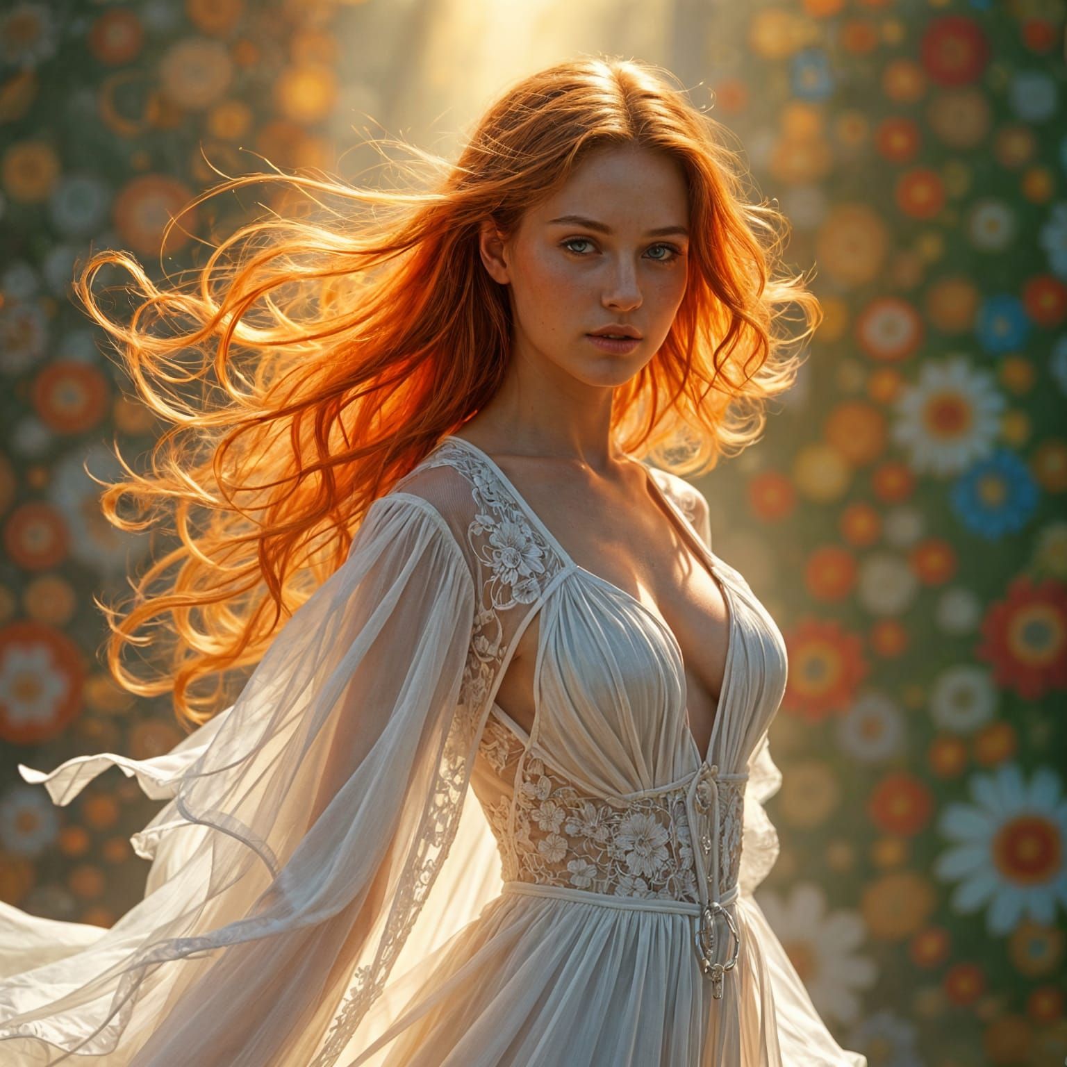 Ginger Beauty in Vibrant White Attire