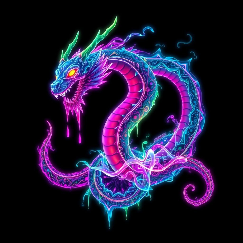 Neon Hydra Emerges from Psychedelic Vortex