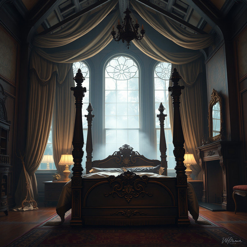 Opulent Bedroom with Four-Poster Bed in Fantasy Style