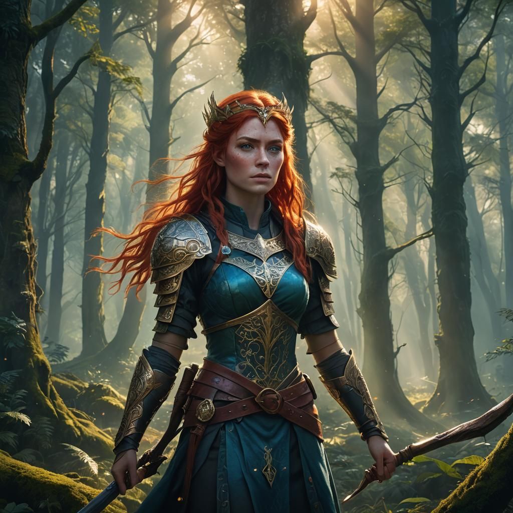 Mystical Forest Warrior Princess in Golden Light