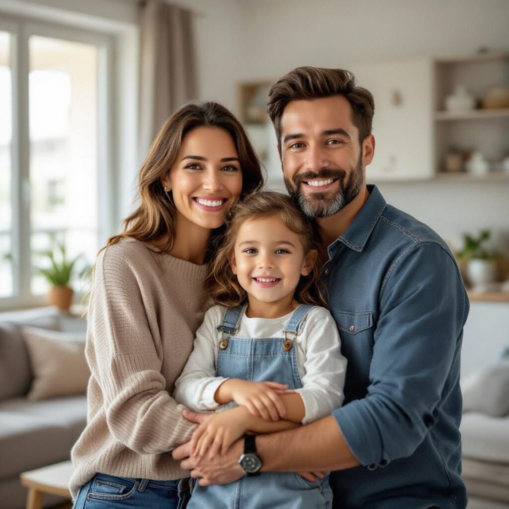 Happy Family in Front of New Apartment