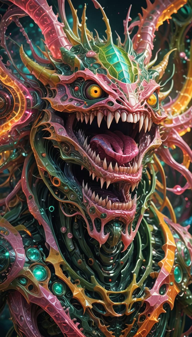 an extremely hyper realistic super textural psychedelic enti...