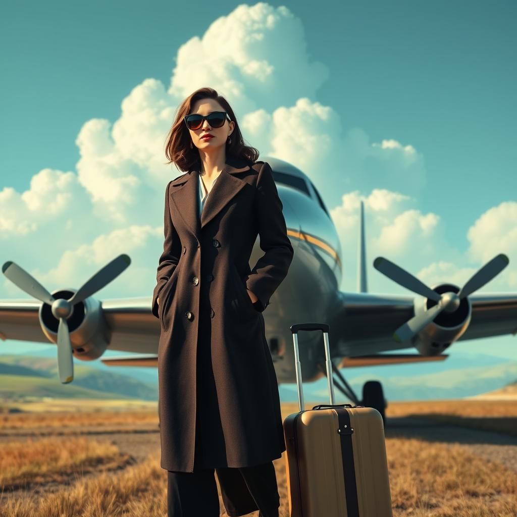 Woman Awaits Flight in Dreamy Digital Art