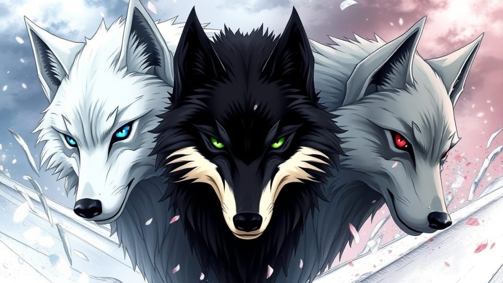 Wolves at War: Anime Style with Vivid Eye Colors