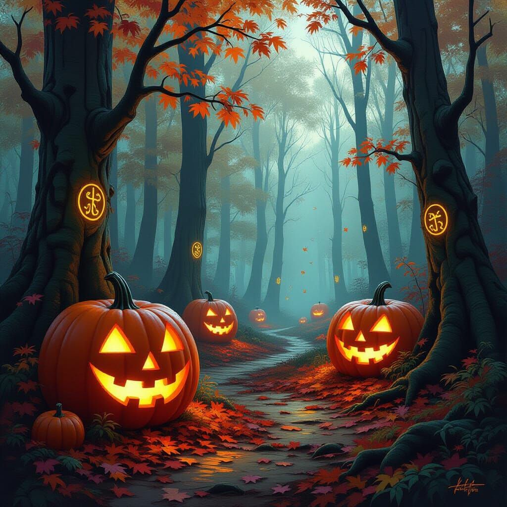 A vibrant, almost surreal landscape where colossal, glowing ...